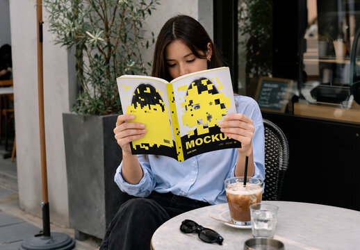 Woman Outdoor Cafe Magazine Mockup