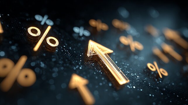 Dynamic financial growth concept, glowing arrows showing economic fluctuations