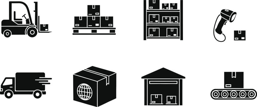 Logistics and warehouse icons set