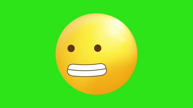 Bright yellow circular emoticon with a nervous face expression on a green background. Suitable for social media, infographics, and communication designs.