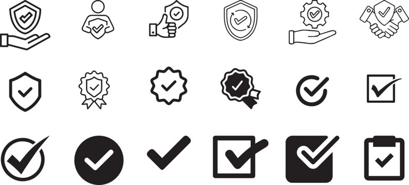 Check mark icons, verification symbols, editable vector graphics, 20 checklist elements