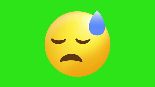 Sweaty, anxious emoji face on green background showing stress, discomfort, tiredness, and sadness suitable for emotional, mental health, or anxietyrelated concepts.