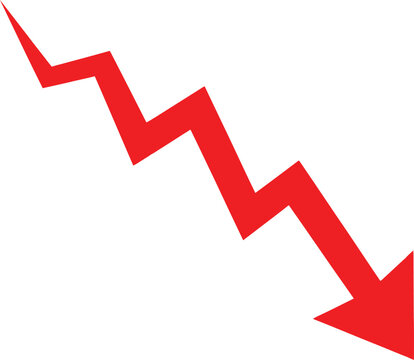 Red zigzag arrow pointing down representing financial decline or negative business trend