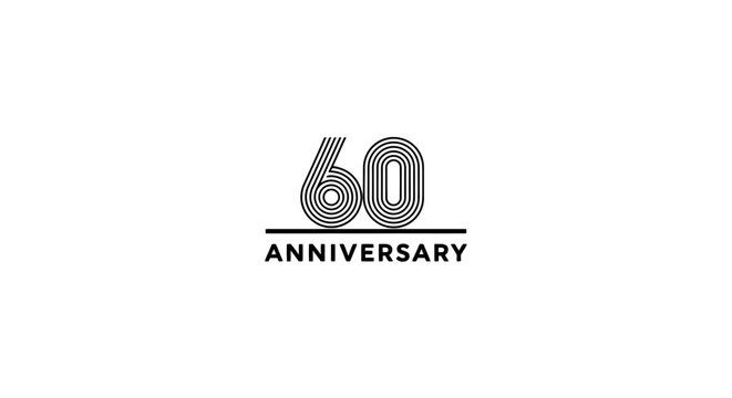60th Anniversary Logo with Parallel Line Number Sixty Design