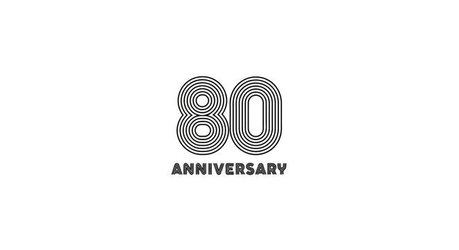Number 80 Anniversary Linear Design Isolated on White