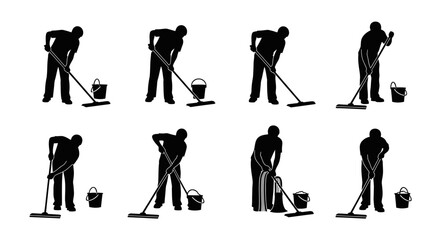 Naklejka premium Silhouette of man cleaning floor.