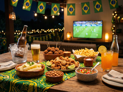Brazilian snacks and drinks for watching soccer