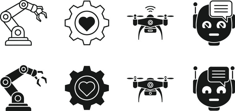 Automation and robotics icons for industrial and technological applications