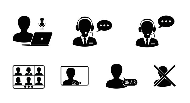 Business people communicating with headsets.