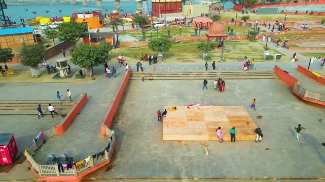 Aerial view of Shri Ram Mandir, Ayodhya, Shri Hanuman Garhi Mandir, Lata Mangeshkar Chowk and Ram ki Paidi Ghats