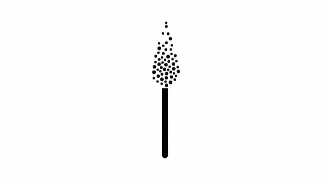 Simple black and white vector illustration of a burning stick emitting sparks, representing ignition, a new idea, celebration, or a fleeting moment of light and energy