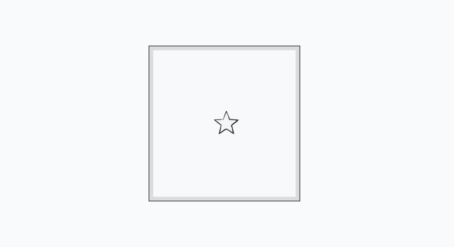 Minimalist outline of a five-pointed star centered within a square frame, representing concepts of rating, quality, or favoriting in a clean, graphic style suitable for UI design