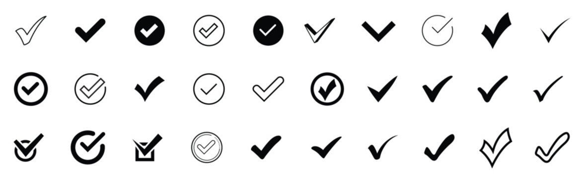 Collection of hand drawn check mark and tick icons Vector
