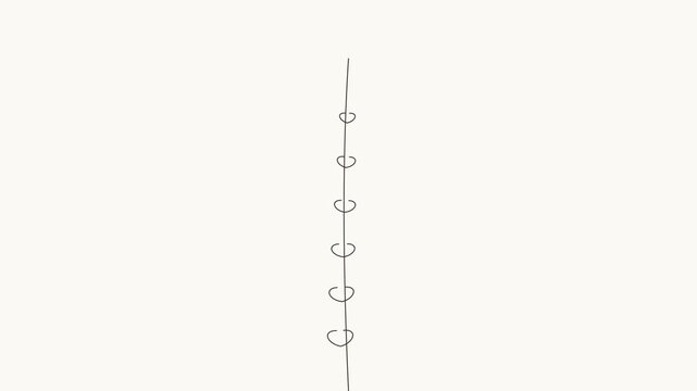 A series of small circular loops aligned along a vertical line on white
