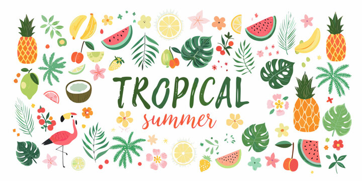 tropical fruits and leaves vector illustration pineapple