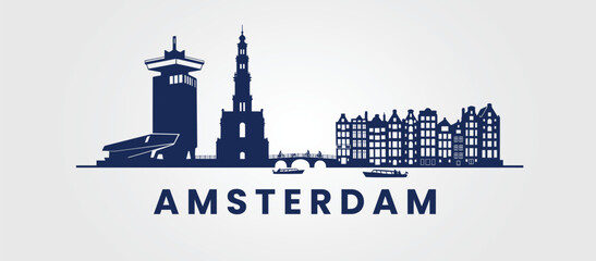 Obraz premium Minimalist Amsterdam Cityscape Vector Art in Silhouette