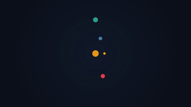 Minimalist representation of a solar system with orbiting colored planets
