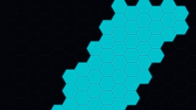 Cyan hexagonal pattern arranged on a simple deep black background surface