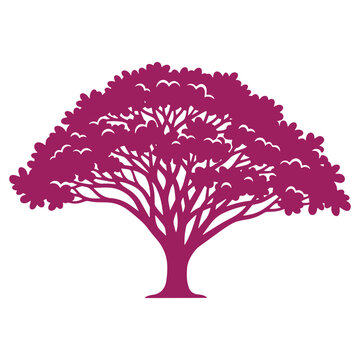 Vibrant purple tree illustration with dense foliage isolated on a white background