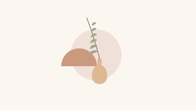 Minimalist abstract illustration featuring a ceramic vase and leafy branch