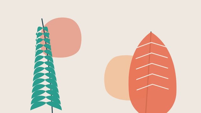 Minimalist graphic illustration featuring two stylized botanical leaf forms