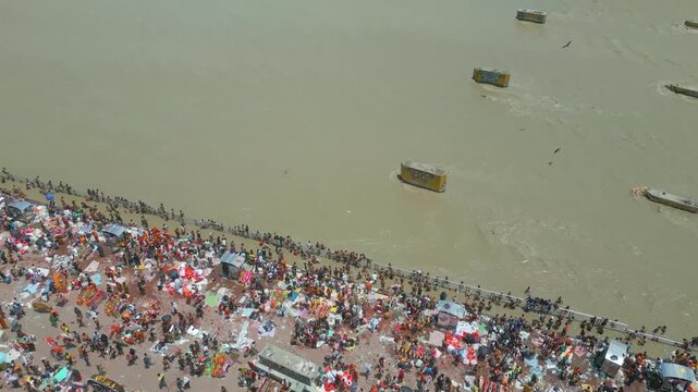 The majestic aerial view captures Haridwar's core: the sacred Har Ki Pauri ghat on the Ganges, the colossal Lord Shiva Statue, and the hilltop Mansa Devi Temple