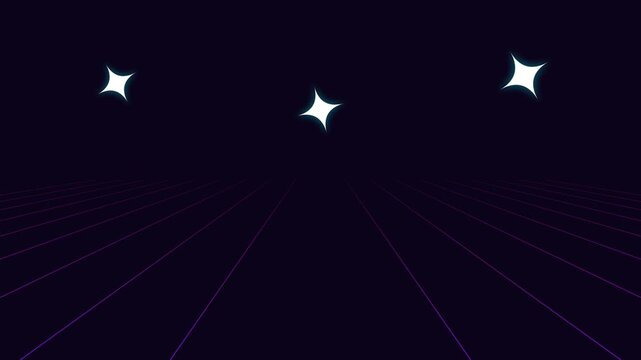 Three glowing white star icons suspended in a dark minimalist void space