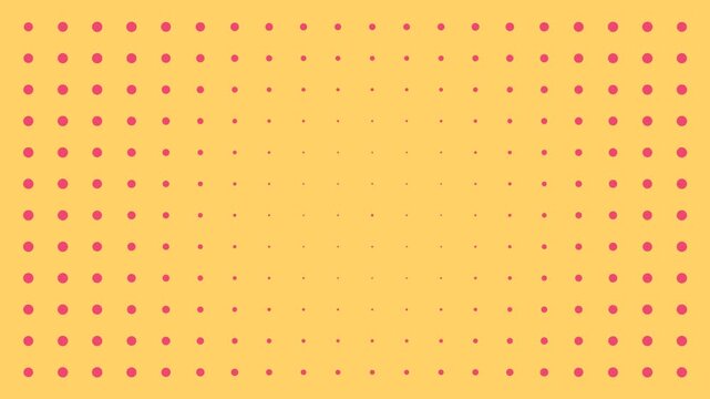 A repeating pattern of small red dots set against a vibrant yellow background