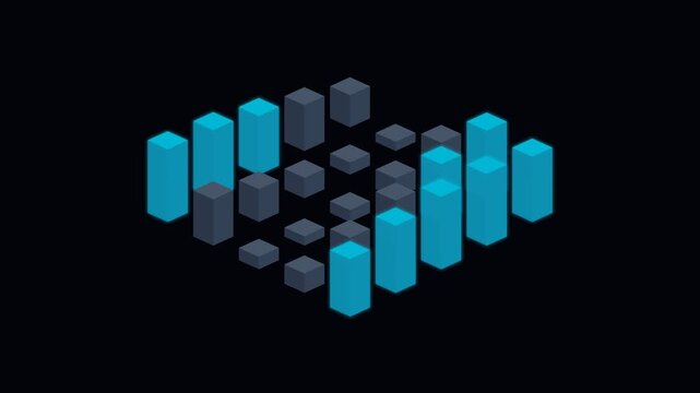 Isometric bar chart visualization representing data trends on dark background