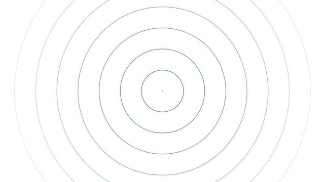 Minimalist digital graphic featuring concentric blue circles on white background