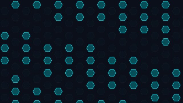 Abstract background featuring glowing blue hexagonal shapes on dark grid