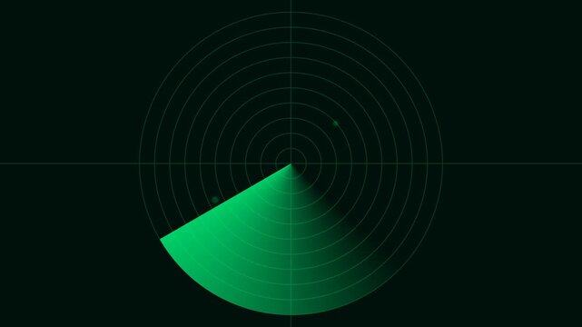 Digital green radar screen interface with scanning beam on a black background