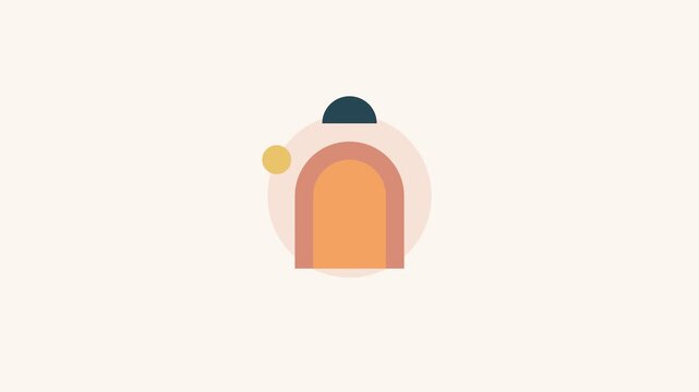 Minimalist geometric illustration featuring an arch with a sun and circle