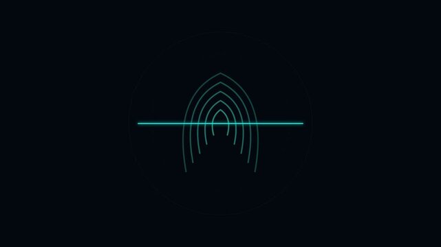 Minimalist cyan line art forming a glowing archway on a black background