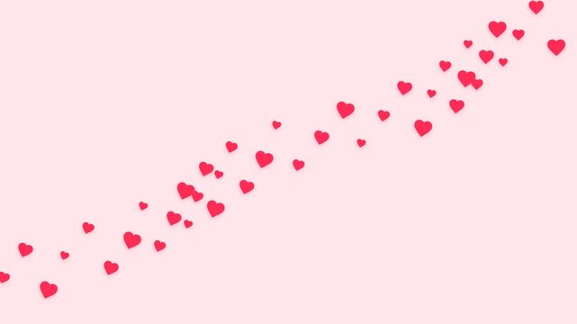 A graceful wave of vibrant red hearts flowing across a clean white backdrop
