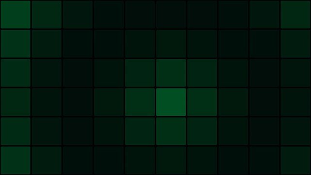 Abstract dark green grid pattern with glowing square tile light effects