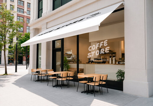 Restaurant Exterior Street Awning Mockup
