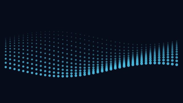 Abstract waves of glowing blue dots arranged in a rhythmic digital pattern