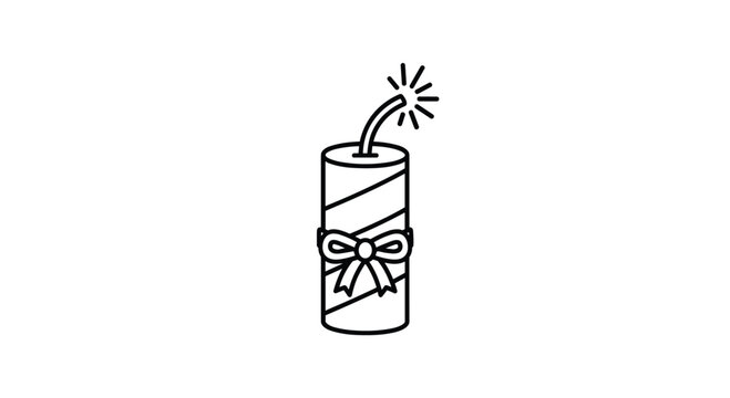 Festive line icon of a single firework stick or dynamite tied with a decorative bow ready for a celebration or special event.