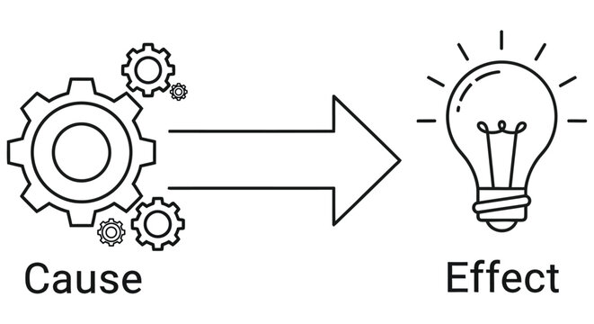 Gears transforming into a lightbulb illustrating cause and effect
