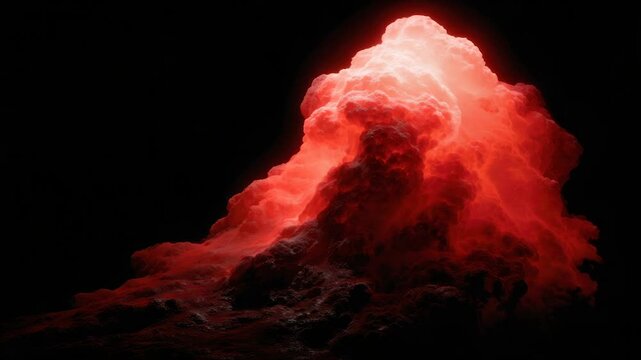 A vibrant, glowing red cloud formation rising against a stark black background
