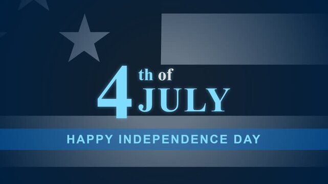 Vibrant blue graphic commemorating the 4th of July, featuring patriotic stars and stripes design for a happy Independence Day celebration