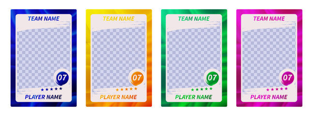 Sports trading card template collection. Vector frames for football, soccer, basketball, hockey and volleyball player photos, modern flyer layout elements on white background © Hanna