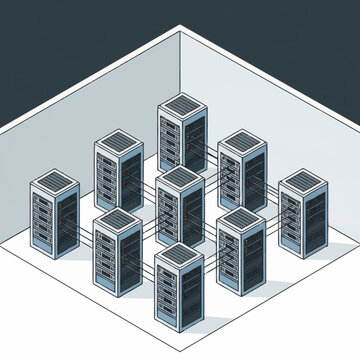 Server Room Rack Array Isometric View.