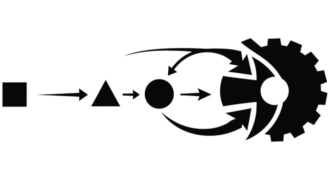 Abstract illustration depicting a process of transformation into a gear