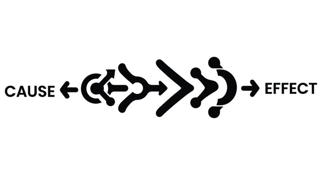 Visual representation of cause and effect with arrows and abstract shapes
