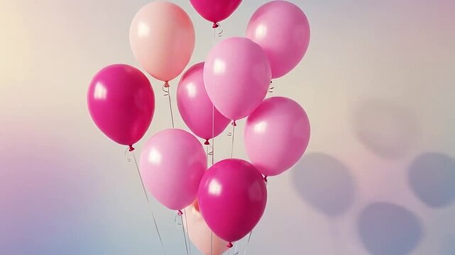 A beautiful bunch of colorful pink balloons floating against a soft gradient background