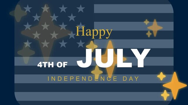 Festive graphic design celebrating the 4th July with luminous starbursts and a symbolic flag pattern, ideal for holiday greetings and social media