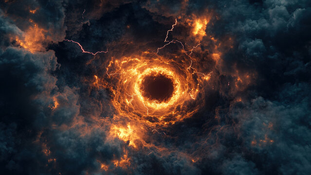 fire cloud vortex circle hole, lightning 