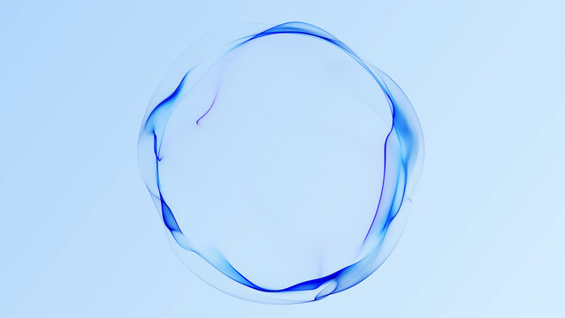 Clean blue translucent wave sphere on light background, soft abstract orb with smooth flowing lines for minimal technology visuals, scientific design, presentations, and wallpapers.